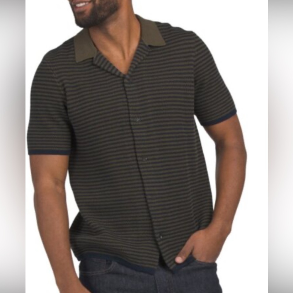 NWT TRUTH by Repubic Men’s Crochet Shirt Shorts Sleeves Navy/ Green Button XL